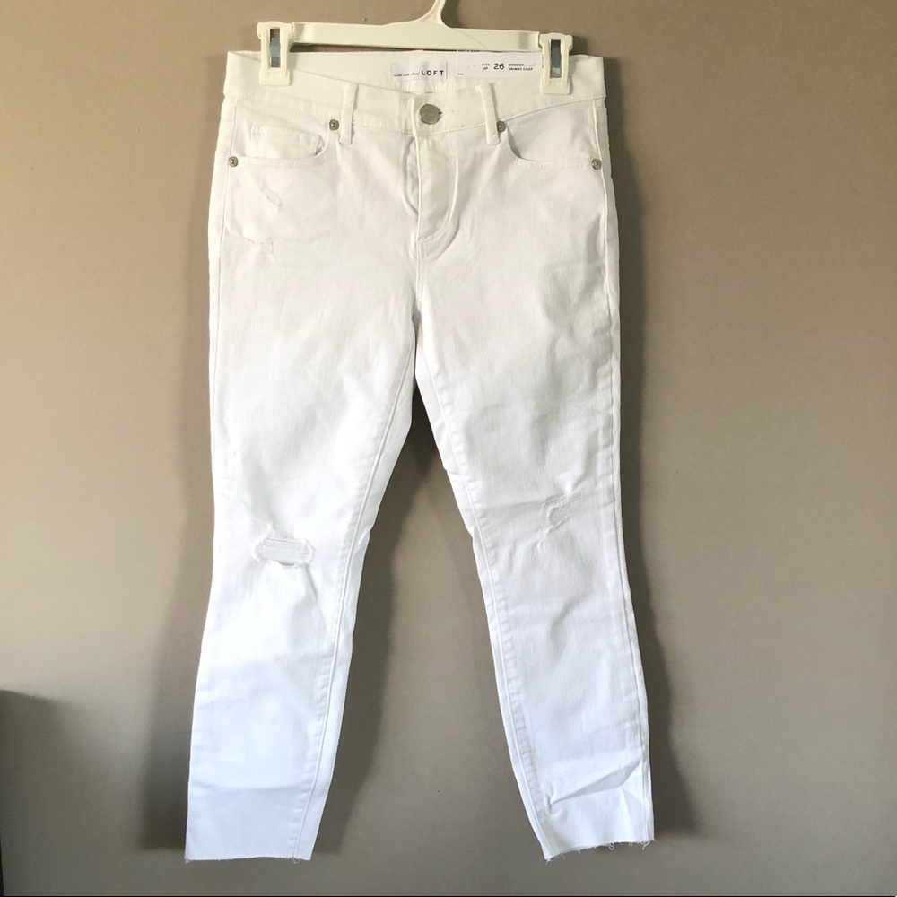 LOFT modern skinny crop destroyed jeans
